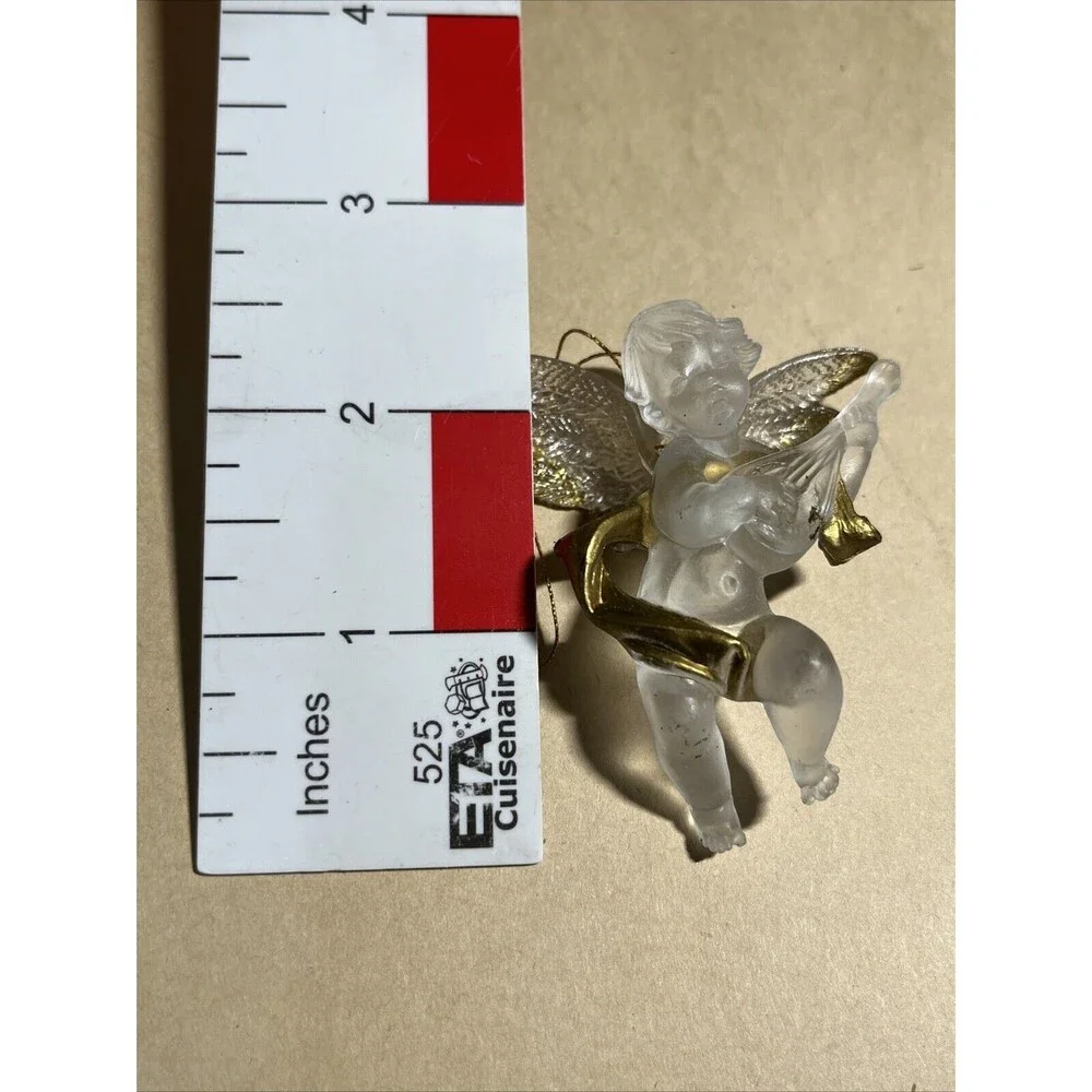 VTG Lot Of 5 Crystal Acrylic Angle Cherub Horse W/ Instrument Christmas Ornament
